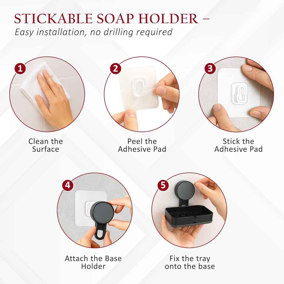 Zedak 2-in-1 Shelf Adhesive Bathroom Plastic Soap Case/ Holder | Black