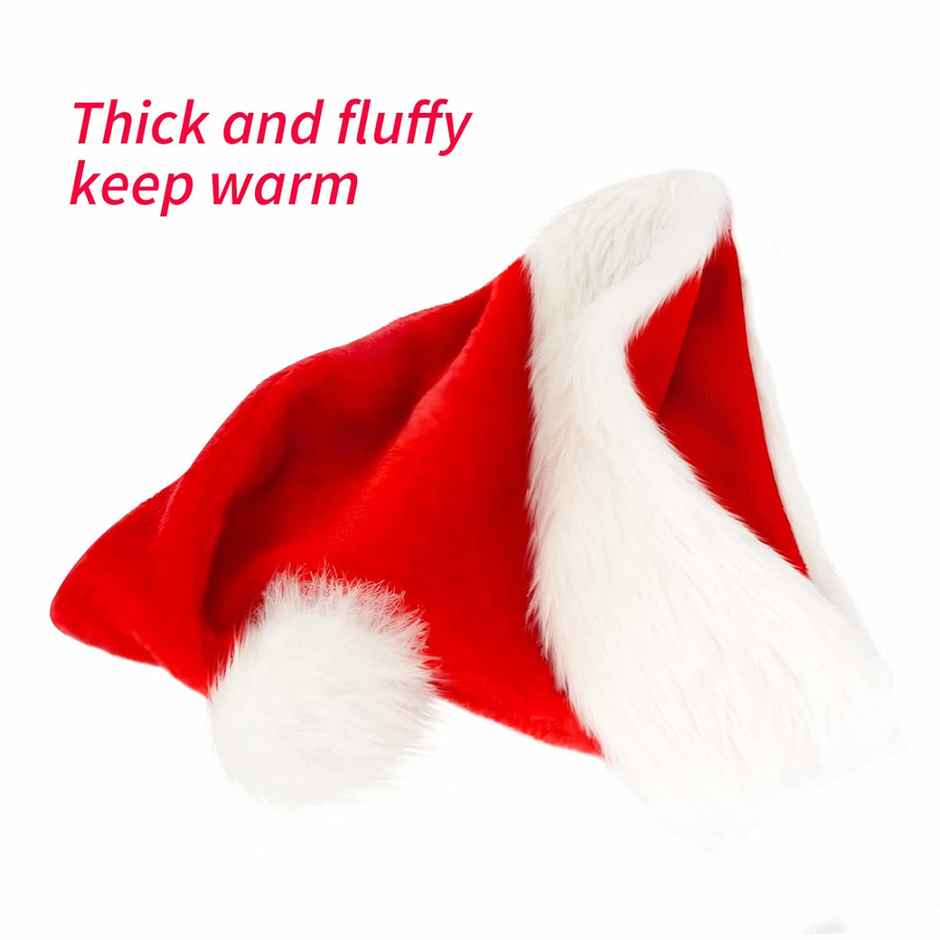 eCraftIndia Red and White Velvet Classic Fur Merry Christmas Hats, Santa Claus Caps