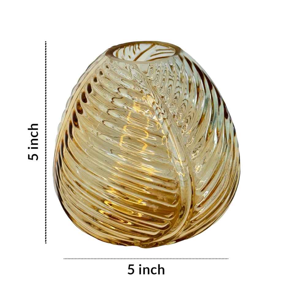 Art Street Decorative Amber Leef Pattern Transparent Glass Vase | Flower for Home | Size 5x5 Inch