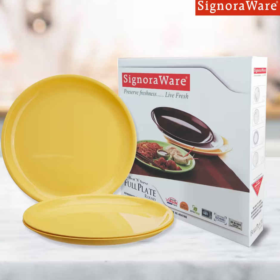 Signoraware Round Plate Set | Set of 3 | Yellow | Dinner Plate Set, Serving Plates