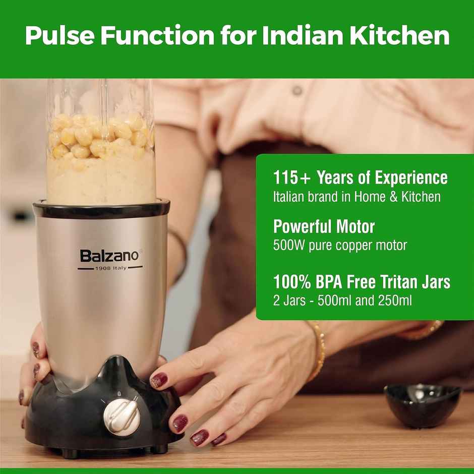 Balzano High Speed Nutri - PRO Bullet Mixer Grinder Blender | 500 W | 3 Jars & 2 Blades - Silver