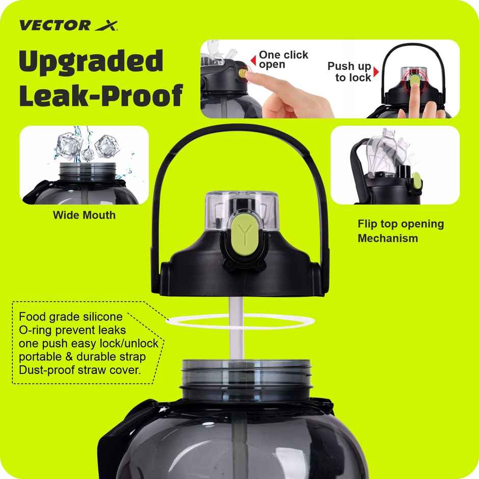 Vector X Gallon With Carry Handle Large 3 Ltr Water Jug Bpa-Free Unbreakable Freezer Safe (Black)