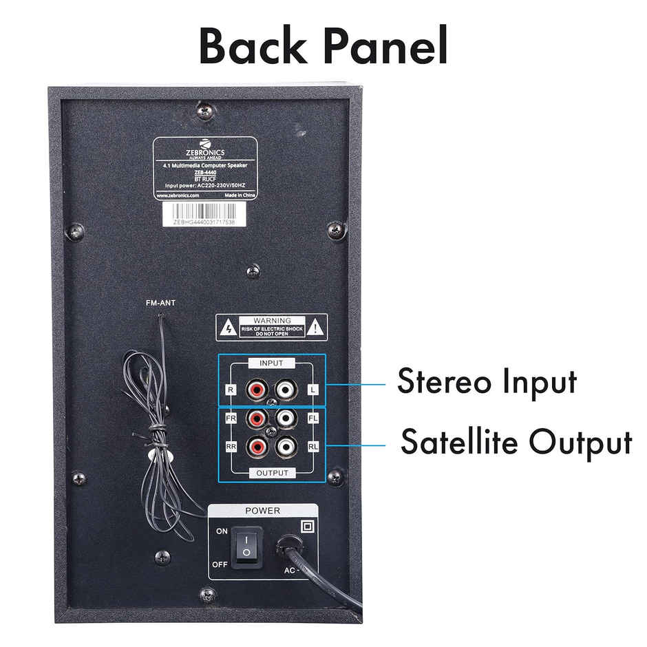 Zebronics BT4440RUCF 4.1, 60W, Multimedia Speaker, BT, USB, SD, AUX,10.92cm Front Firing Woofer