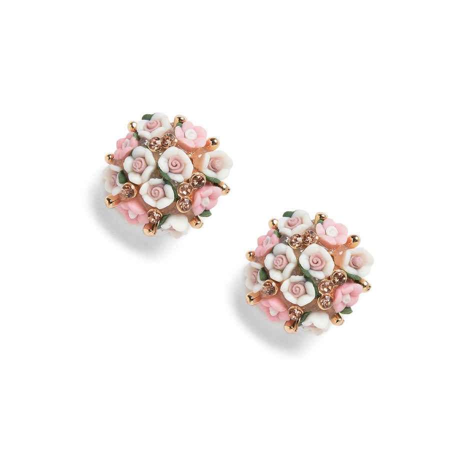 Sohi Pink White Floral Studs Earrings