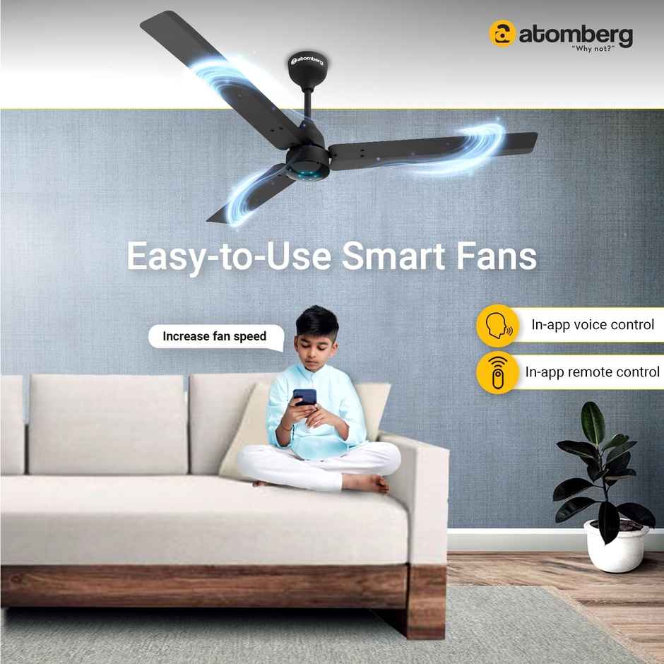 Atomberg Renesa BLDC Ceiling Fan,1200mm,Remote Control,BEE 5 star ,LED Indicators,Midnight Black
