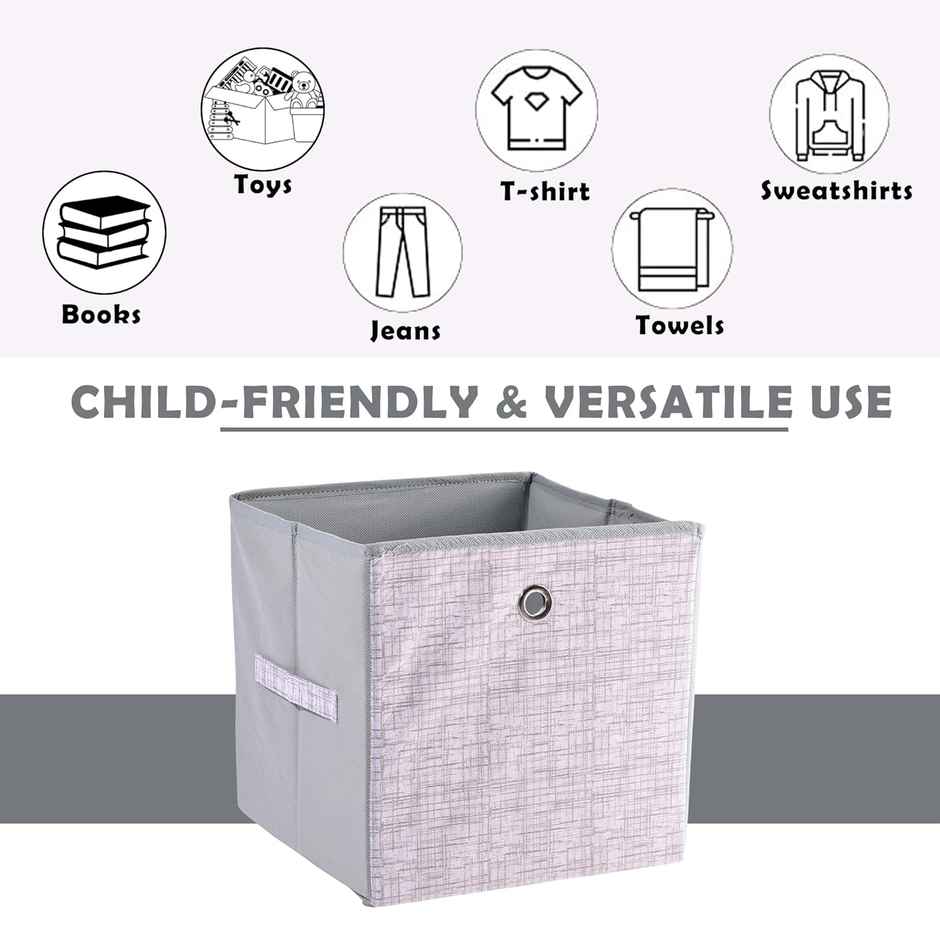 Kuber Industries Pack of 2 Non-Woven Jute Printed Foldable Square Drawer Organizer Box | Grey