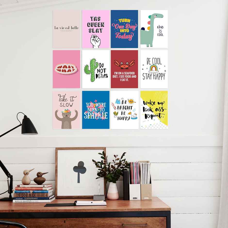 Paper Plane Design Good Vibes Inpiratinal Quotes Wall Posters | Set Of 12 | Size 29 x 21 cm | D8