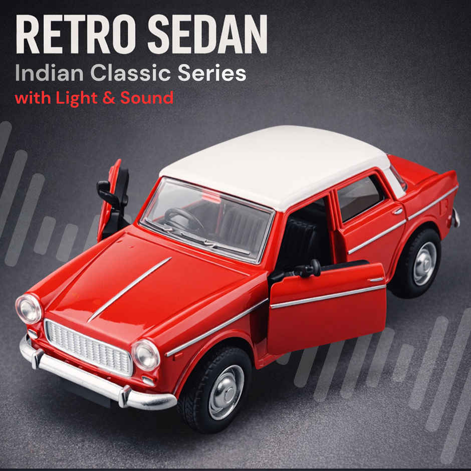 Race n Roll Light & Sound Retro Sedan Toy Car Pull back Vehicle Fia Red