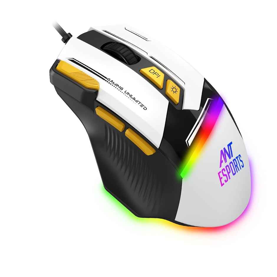 Ant Esports GM333 RGB Wired Ergonomic Gaming Mouse With 1.5M Braided Cable -Black,White,Yellow