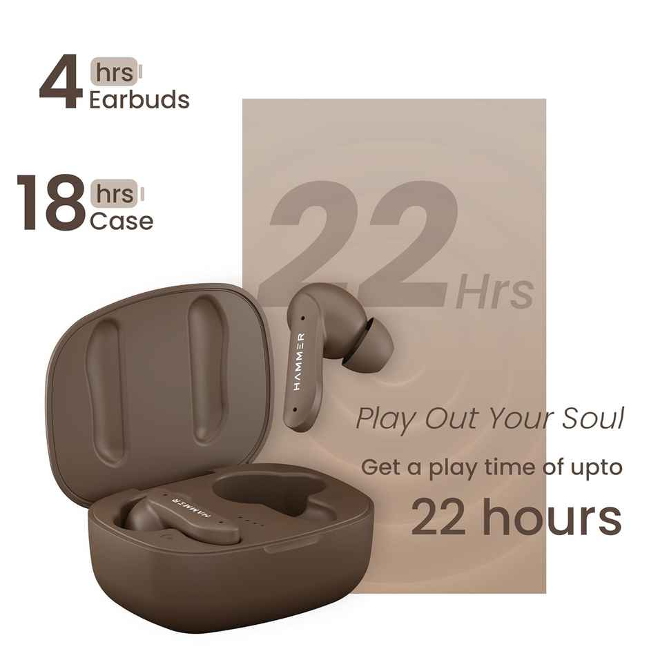Hammer Solitude ENC Bluetooth In Ear Earbuds With Up To 22H Playtime, Type-C - Mocha Brown