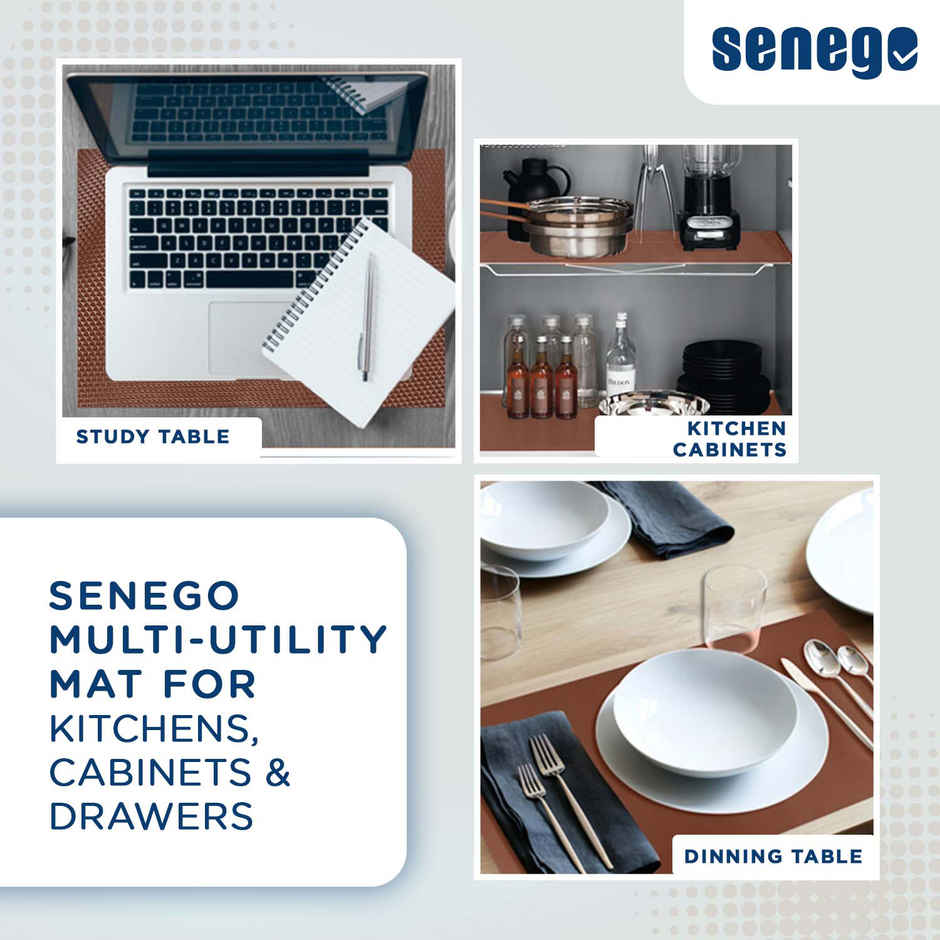 Senego Anti Slip Mat | 3 m | Shelf Liner Mat for Kitchen/Cupboard/Drawers | 45 cm x 3 m | Brown | EVA, BPA Free