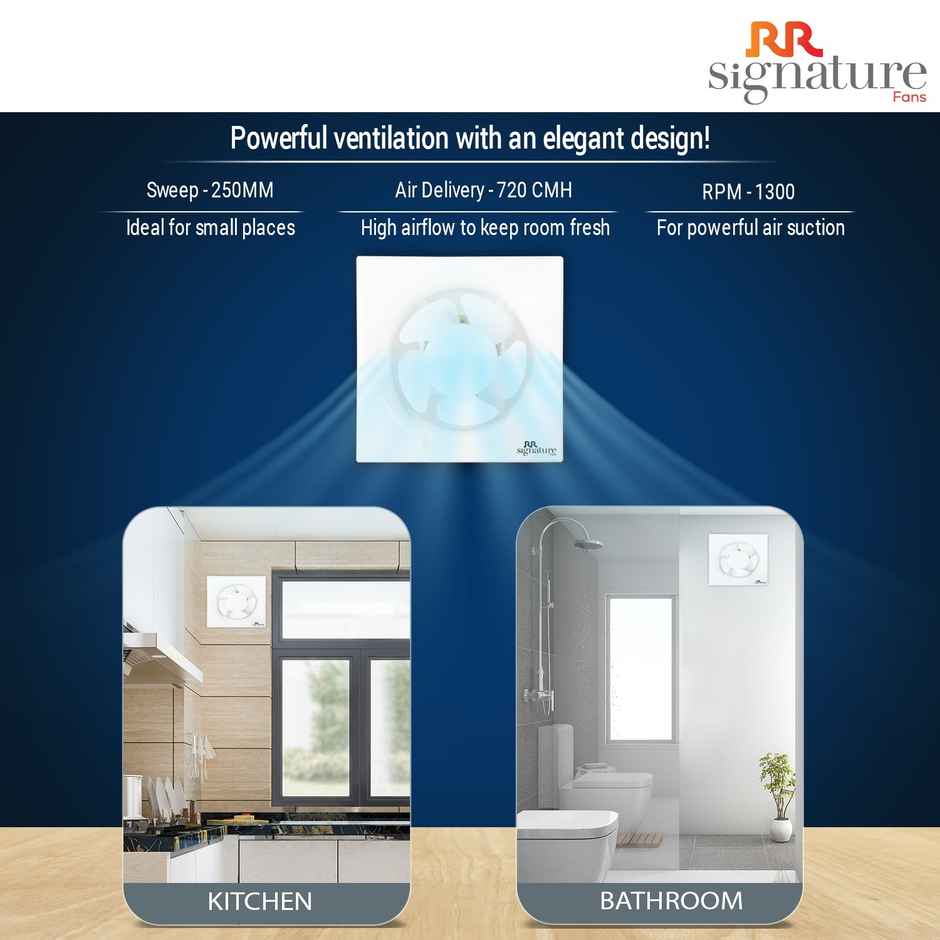 RR Signature Vento Deluxe Exhaust Fan, 250mm, Rust Proof Body and Dust Protection Shutters, White