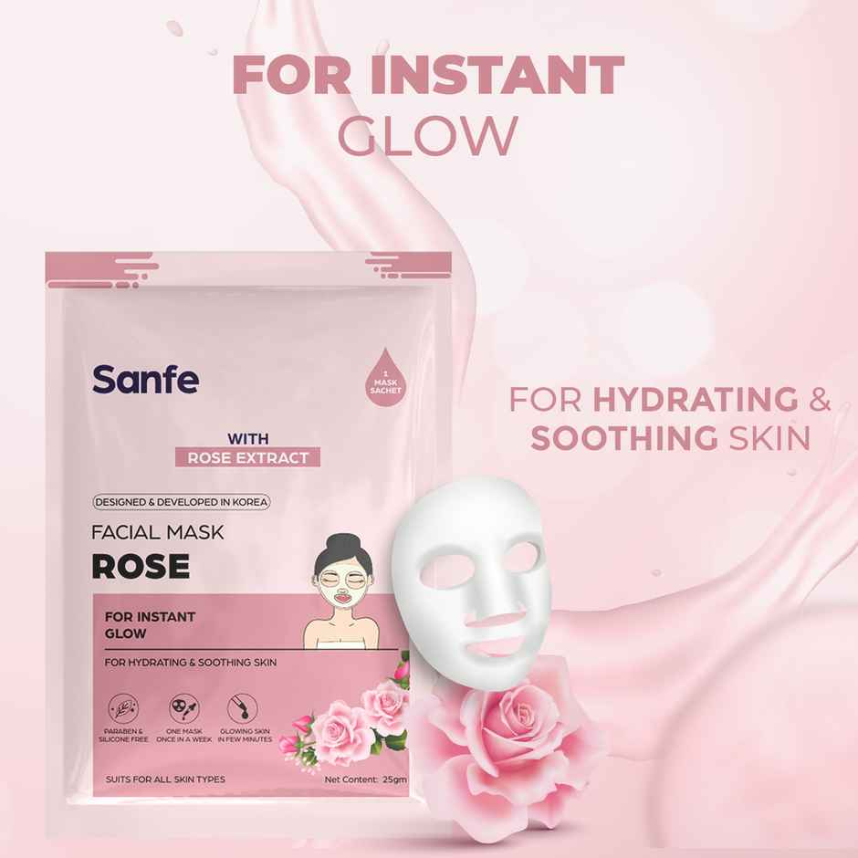 Sanfe Instant Glow Rose Facial Mask 100% Fruit Extracts, Korean Mask