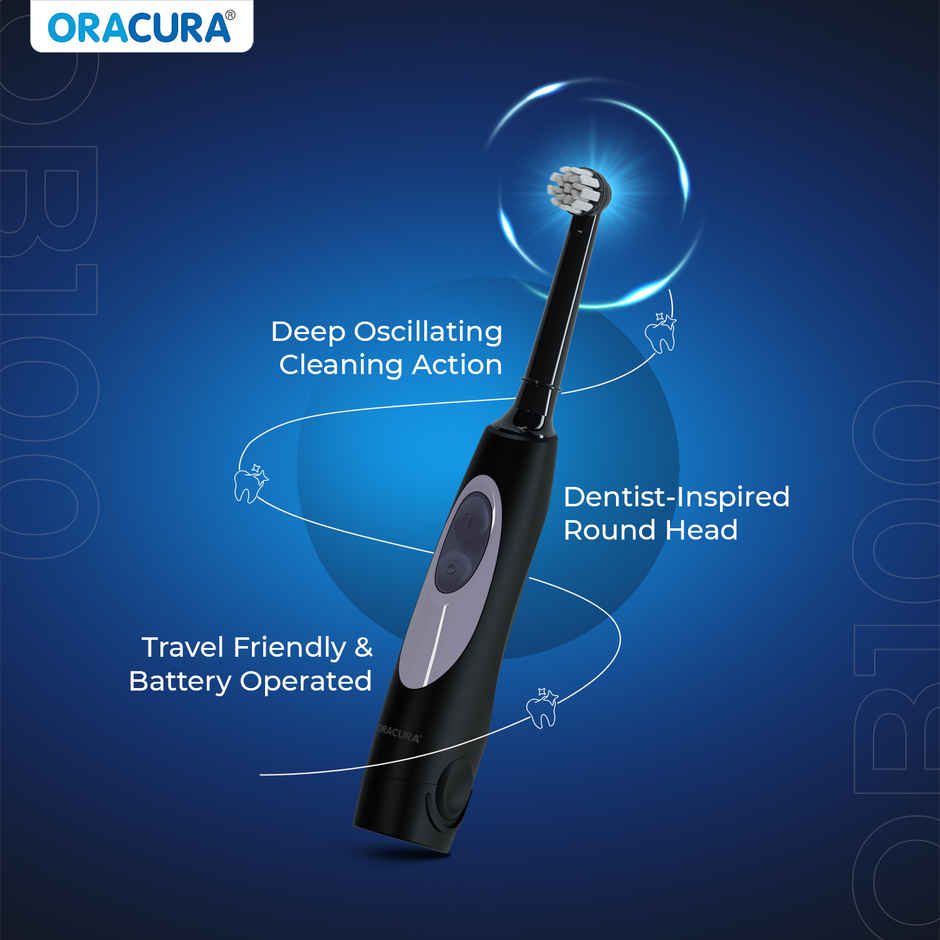 Oracura OB100 Battery Operated Oscillating Electric Toothbrush Black