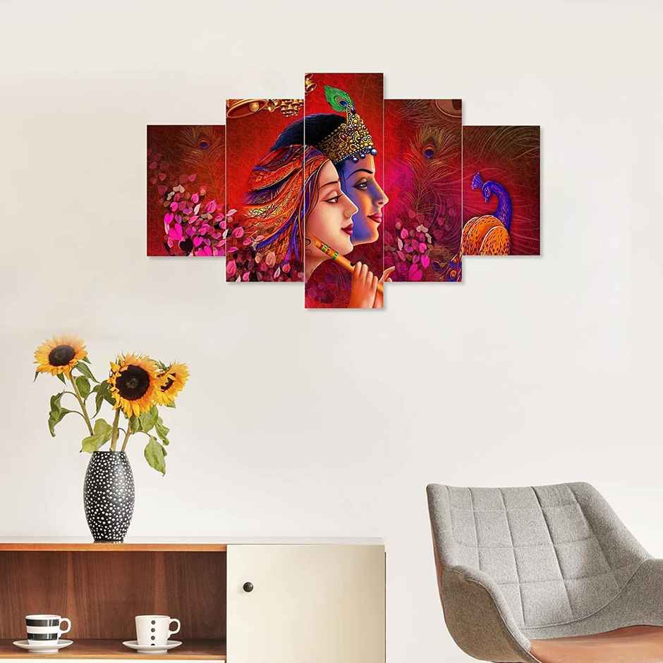 Perpetual Radha Krishna Wall Painting - Set of 5 - Wall Frames - 75 x 43 cm