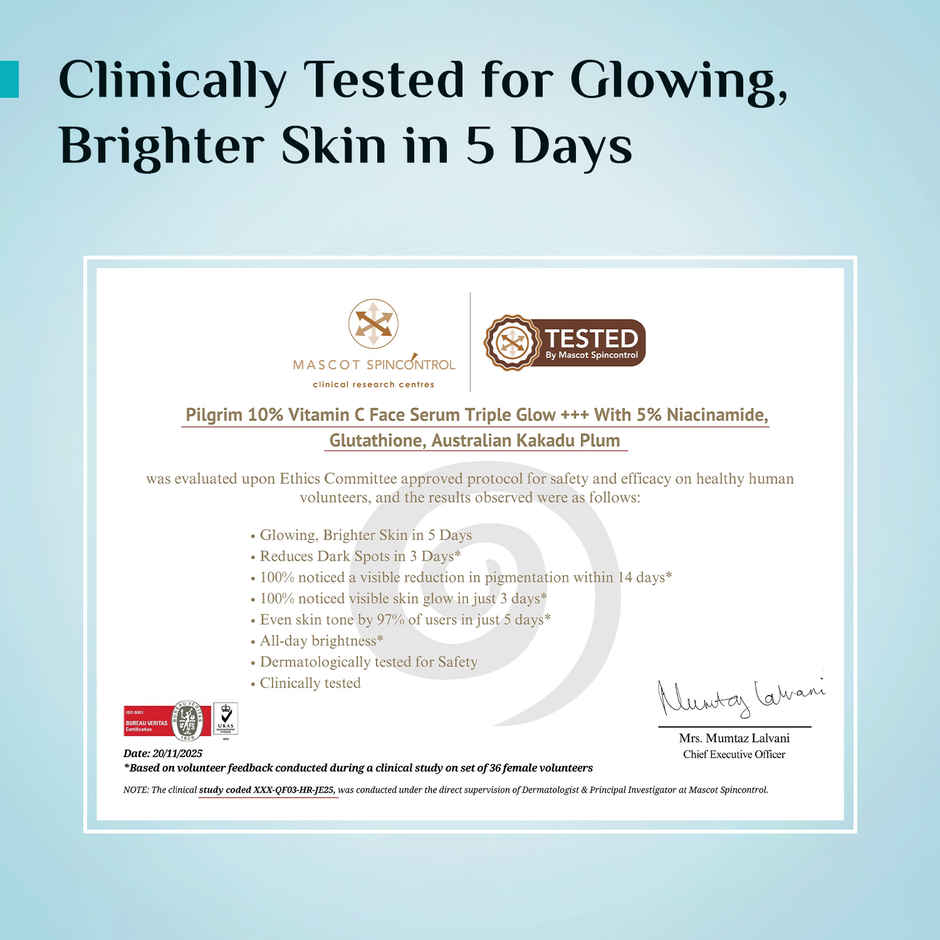 Pilgrim 10% Vitamin C Face Serum with 5% Niacinamide Reduces Dark Spots & Evens Skin Tone