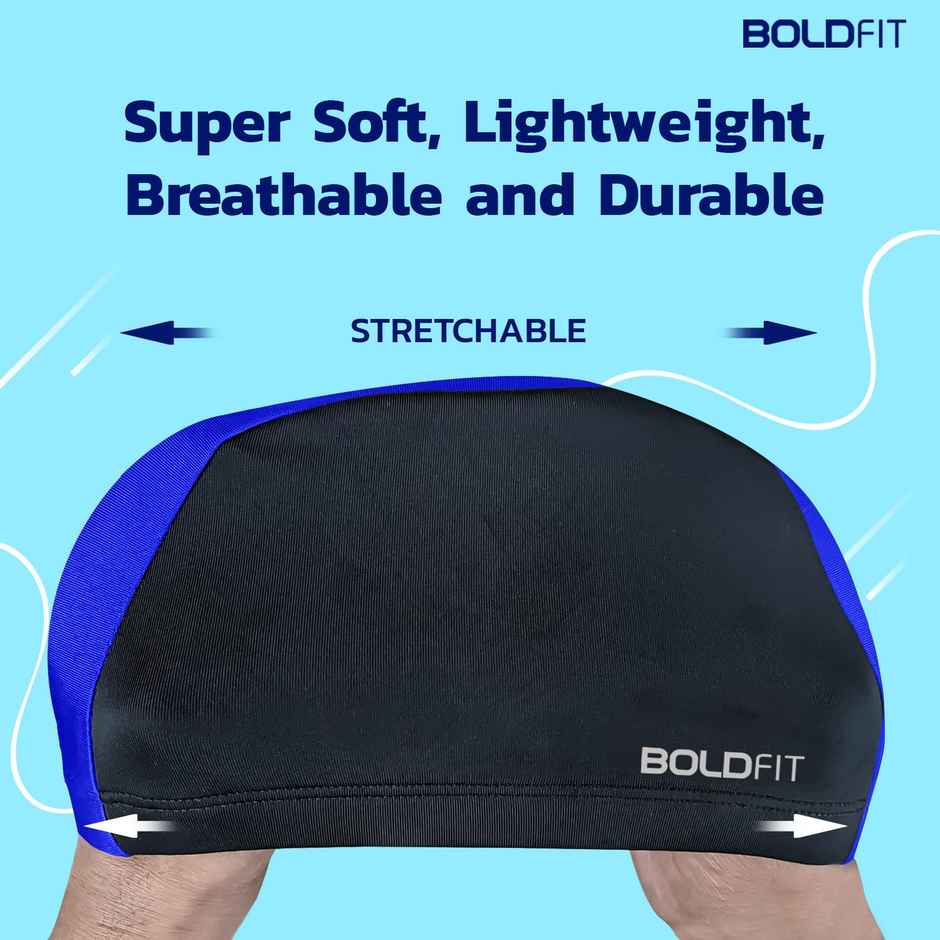 Boldfit Swimming Cap Spandex Fabric Unisex Breathable Fabric,Easyfit - Blueblack