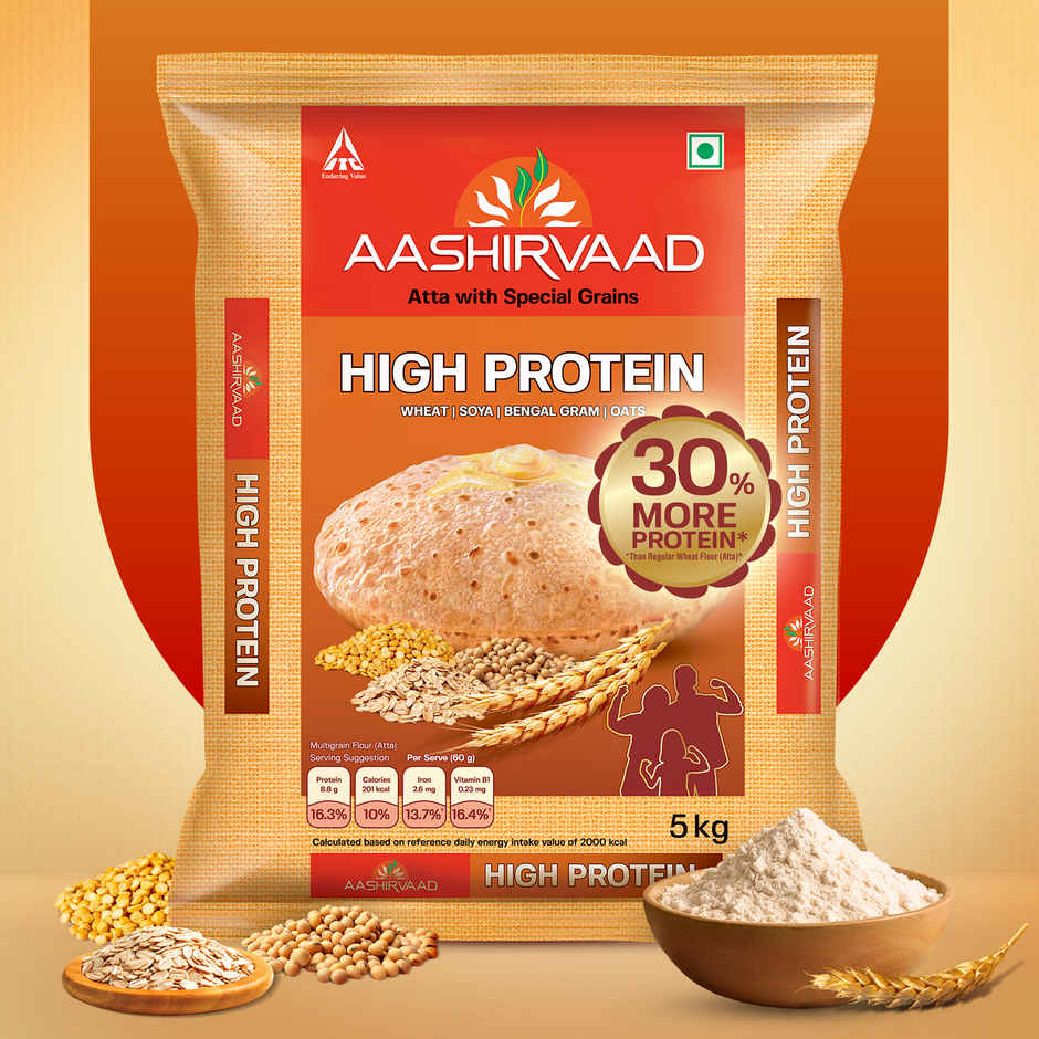 Aashirvaad Atta with High Protein | Multigrain mix with Soya | 25% daily protein from 3 Rotis