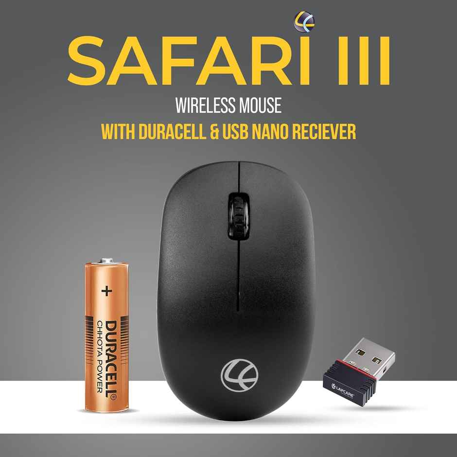 Lapcare Safari Iii B Wireless Mouse-2.4Ghz & Upto 1600 Dpi With Duracell Battery & 3 Year Warranty - Black