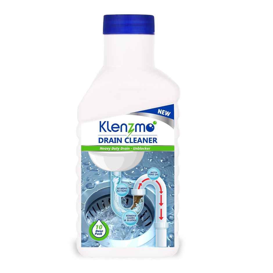 Klenzmo Drain Cleaner Liquid | 10 Doses Removes Blockages In Pipes, Sinks & Septic Tanks
