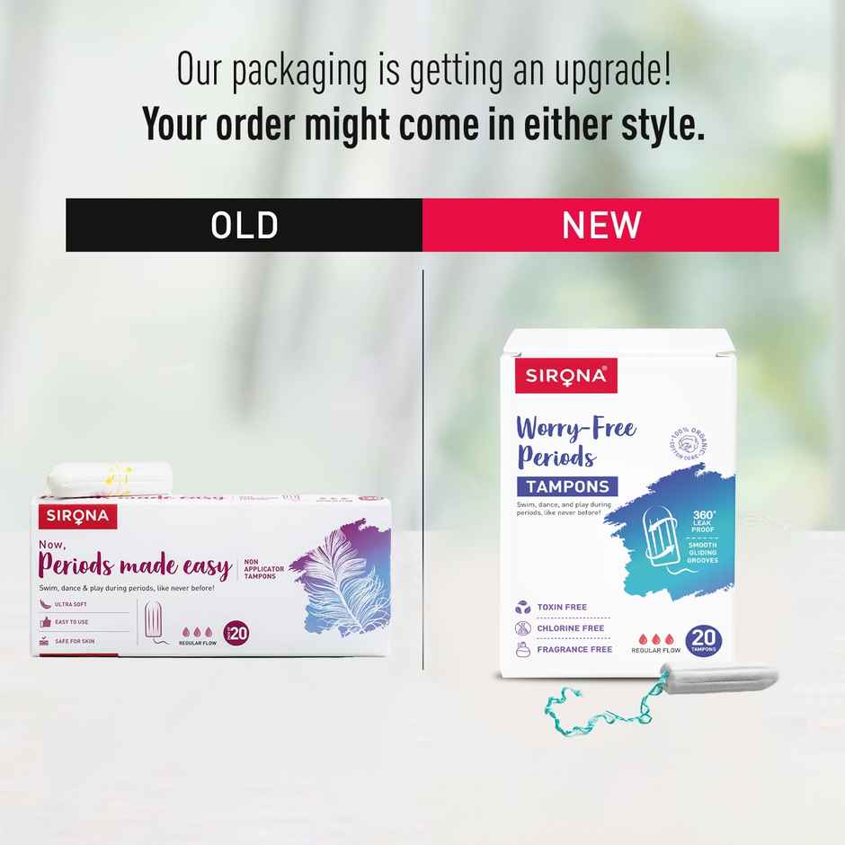 Sirona Regular Flow Tampons | Organic Cotton Core | Ultra-High Absorbency | Leak-Proof Protection (20pc) & Sirona Herbal Period Pain Relief Patches| Relief From Menstrual Cramps | Cool Patches (5pc) Combo