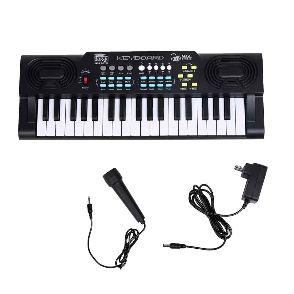 Intern Int-Kb-3701, 37 Keys Portable Mini Piano Keyboard | Microphone And 5V Dc Power Adapter|Black