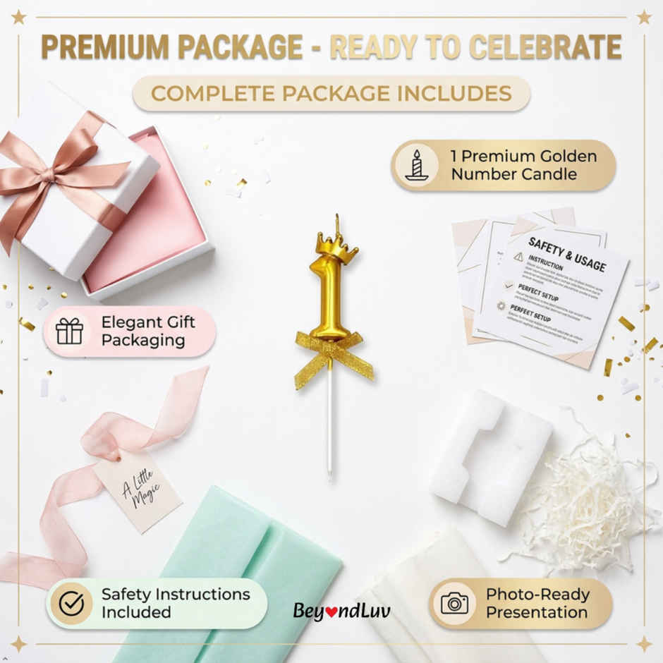 BeyondLuv Candles for Kids Birthday Party 1 Golden Number Candle With Crown