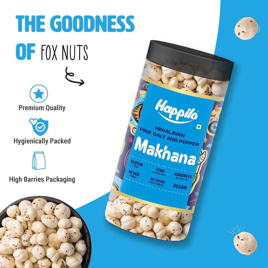 Happilo Makhana Himalayan Pink Salt & Pepper Jar, Roasted Foxnut Healthy Snack