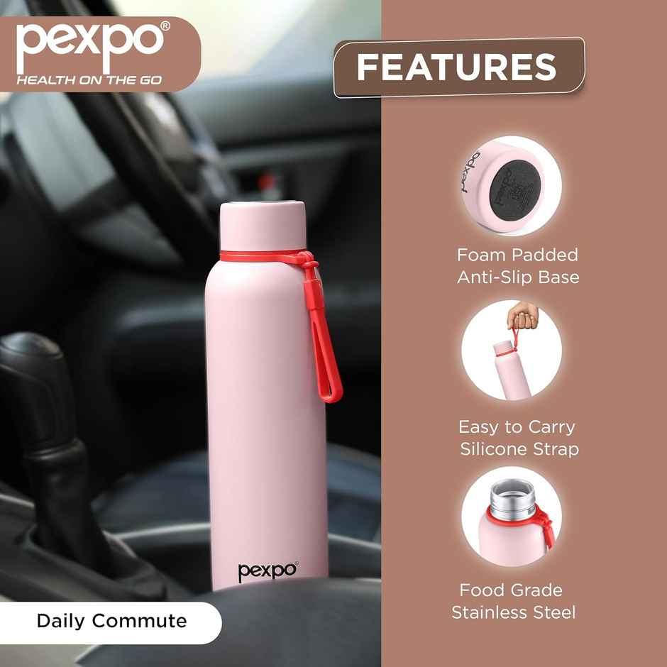 Go24 Bravo Stainless Steel Thermos Bottle | Baby Pink | ISI Certified | 24-Months Warranty