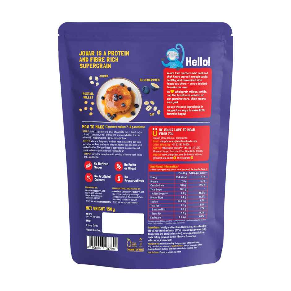 Slurrp Farm Blueberry Millet Pancake Mix | No Maida