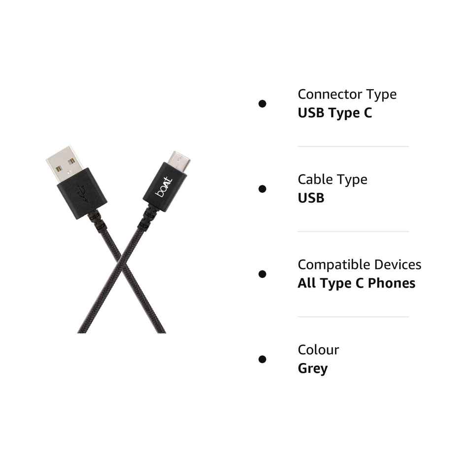boAt Type-C A400 | Type-C to USB A| 2.4A Fast Charging & 480mbps Data Sync | 1m Length (Grey)