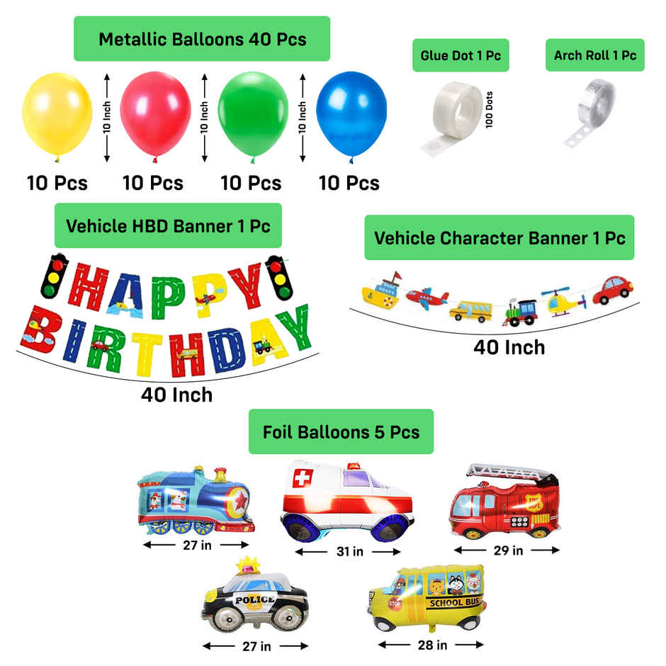 Vehicle Theme Birthday Decoration Kit | Car Theme | Party Propz