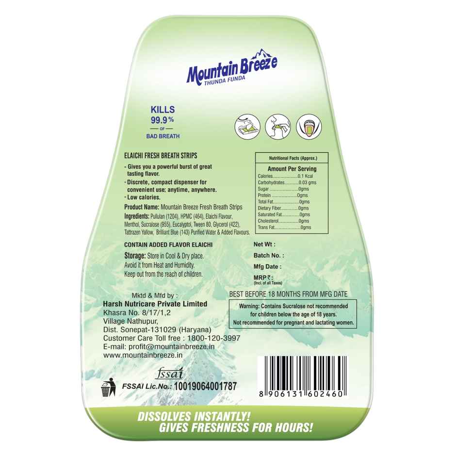 MOUNTAIN BREEZE Sugar Free Strip | Elachimint