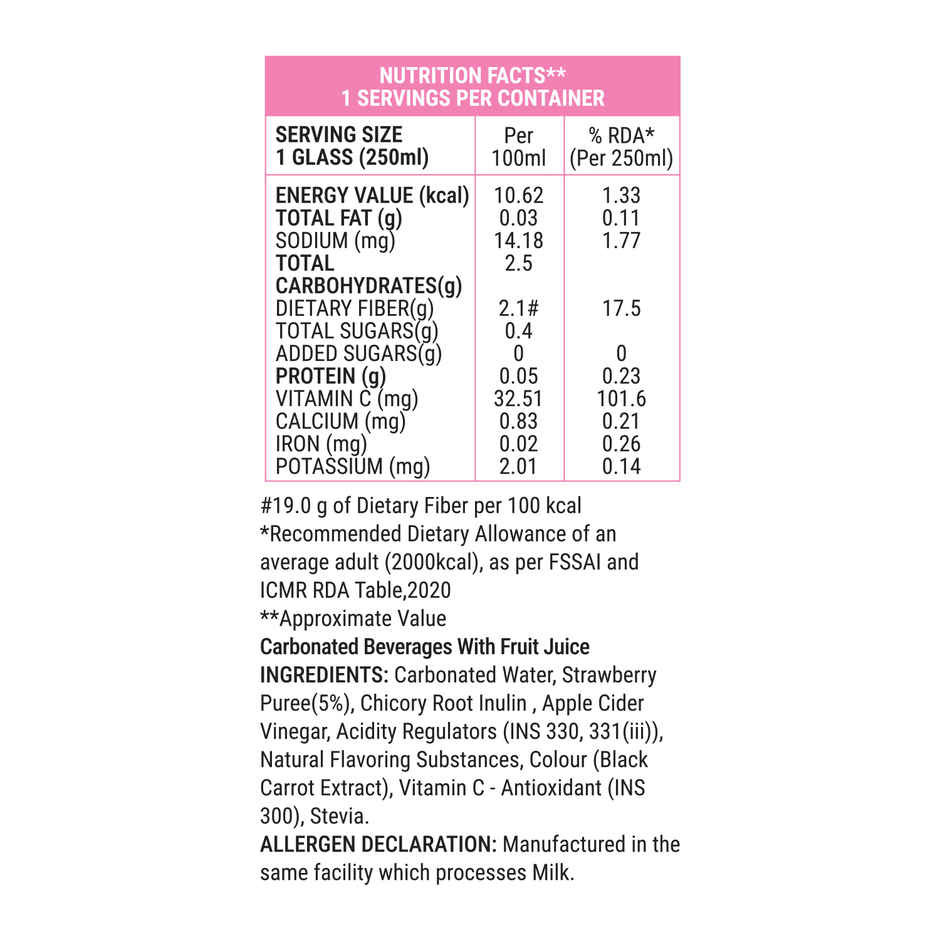 RAW POP Strawberry Vanilla Prebiotic Soda | Low Calorie | No Added Sugar | No Artificial Sweeteners