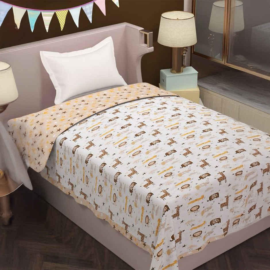 Florida Cotton AC Dohar Kids Reversible Design For Single Bed Blanket - Beige