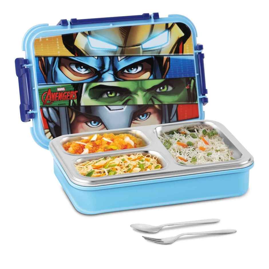 Jaypee Toonbox 3 Compartment Stainless Steel Insulated Lunch Box for School Kids, SkyBlue, 625ml