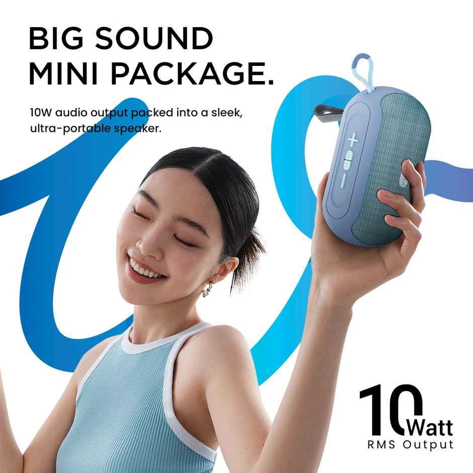 Hammer Wave 10W Bluetooth Speaker | Up to 8 Hours Playtime | BT v5.4, AUX | Blue