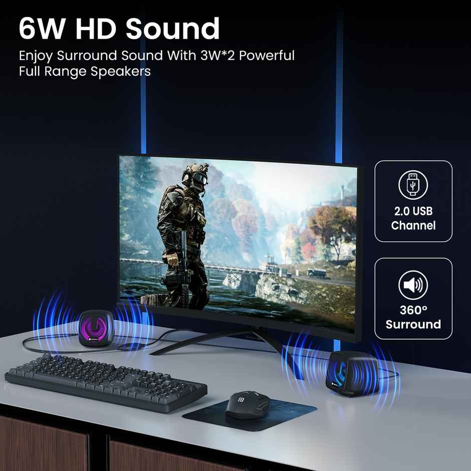 Portronics In Tune 6 6W HD Sound 2.0 Channel Portable Desktop Speaker | Black