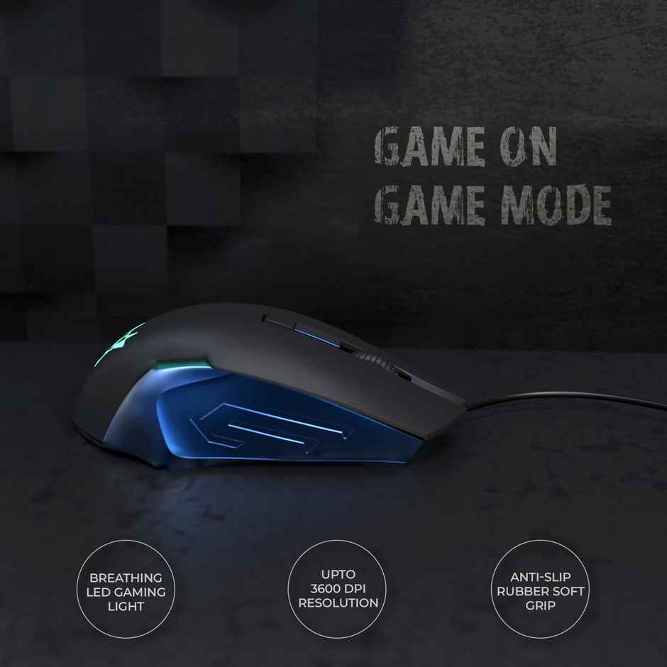 Arctic Fox Wired Usb Gaming Mouse With Breathing Lights And Dpi Upto 3600 - Black & Blue