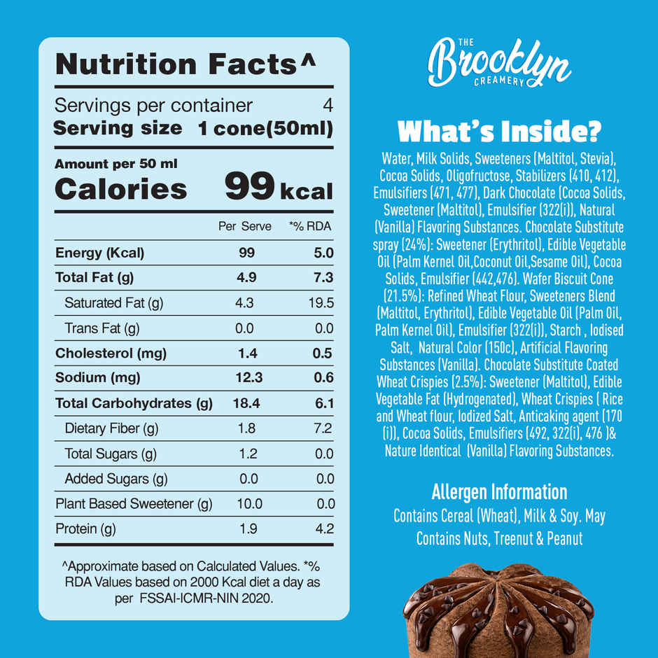 The Brooklyn Creamery Belgian Chocolate Mini Ice Cream Cone | Low Calorie Zero Added Sugar