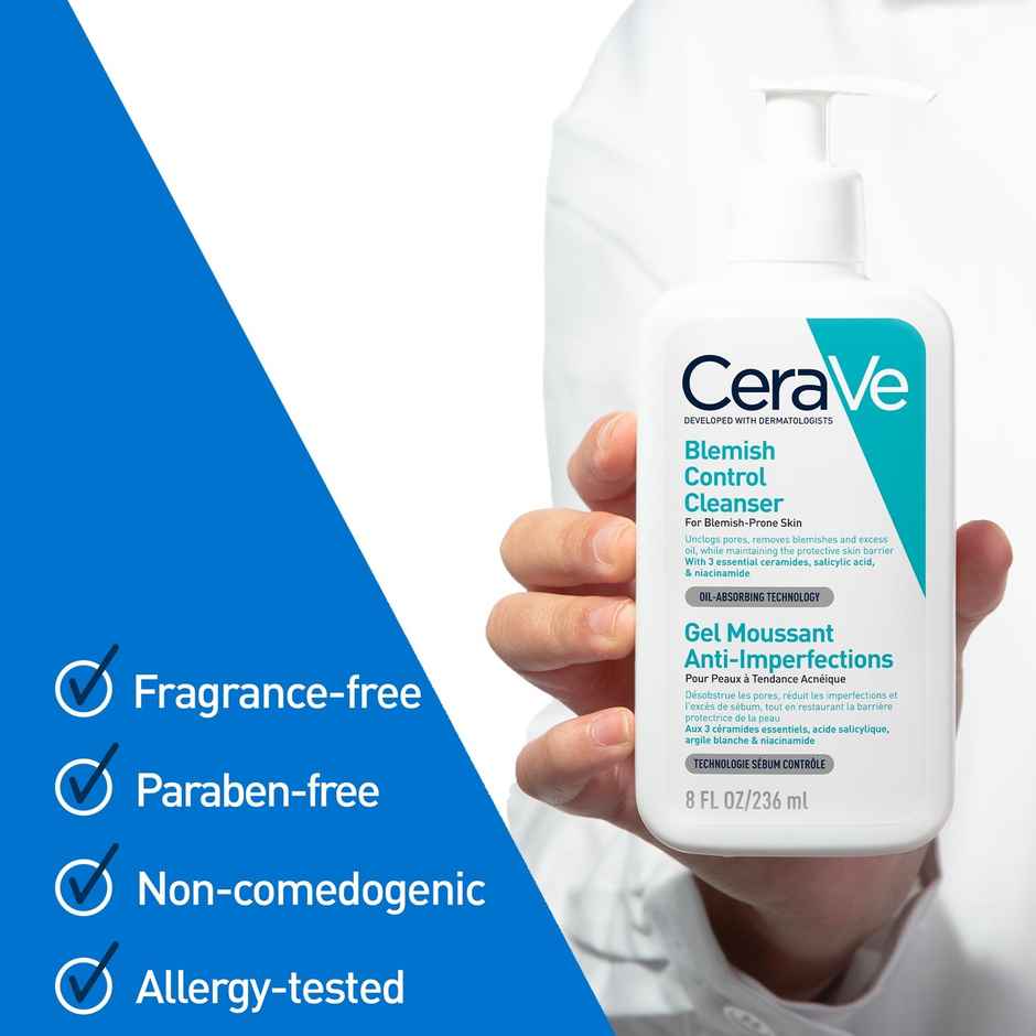 CeraVe Blemish Control Cleanser Face Wash With 2% Salicylic Acid & Niacinamide For Acne-Prone Skin