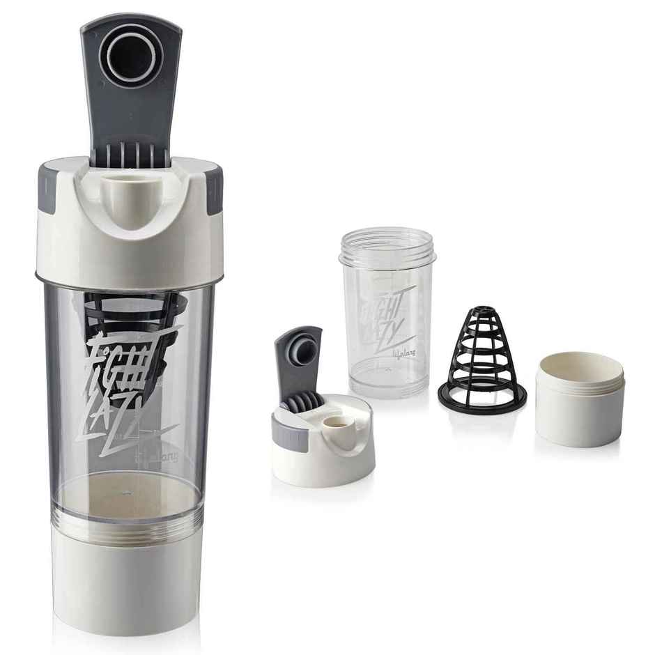 Lifelong Gym Shaker Bottle with Storage Compartment | White | 500 ml