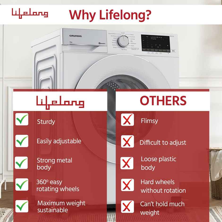 Lifelong Washing Machine Stand- Adjustable Metal Trolley with Wheels | Stands Upto 160 Kg Weight