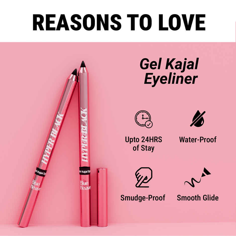 Blue Heaven Hyper Black Gel Kajal Eyeliner | 24hr Long Stay | Smudgeproof & Waterproof