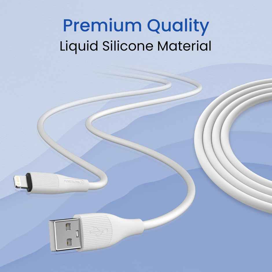 Portronics Silklink 3A USB to 8 Pin Fast charging Premium Silicon Cable | White - 1 m