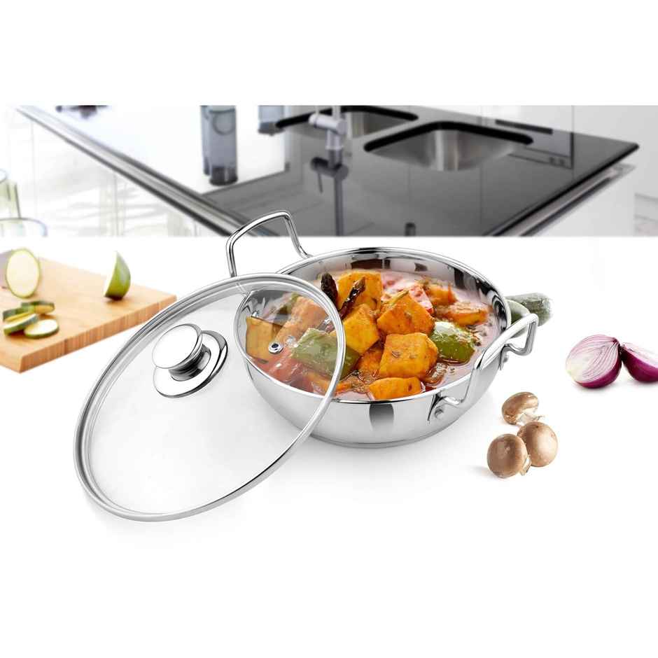 BAY6 Induction Bottom Kadai with Glass Lid - 24 cm