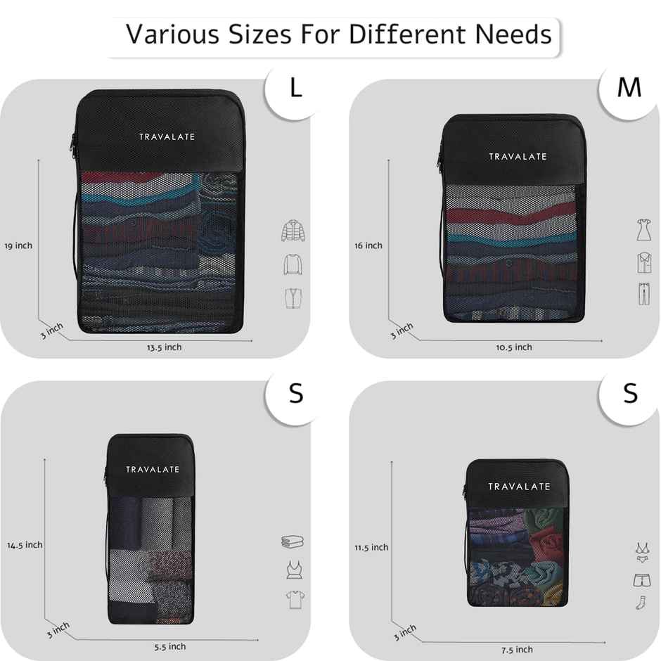 TRAVALATE Polyester 4 Various Sizes Travel Luggage Packing Cubes | Black