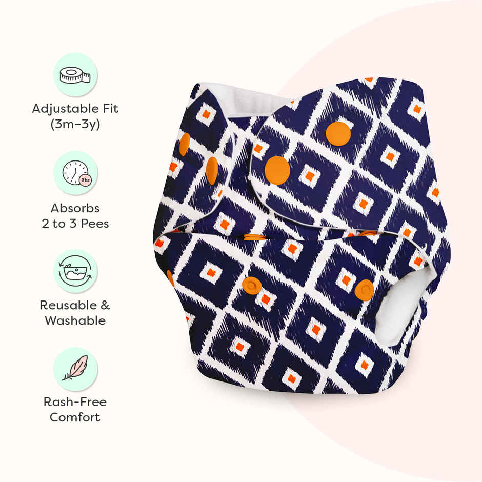 SuperBottoms Pack of 2 100% Cotton Reusable Cloth Diaper (3 Months to 3 Years) Washable & Rashfree