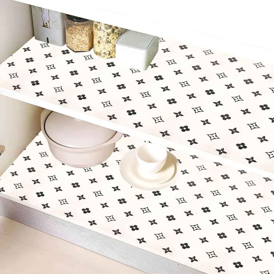 Kuber Industries Shelf Liner| Star Print Print EVA Kitchen Cabinet Shelf Mat|3 Meter|White