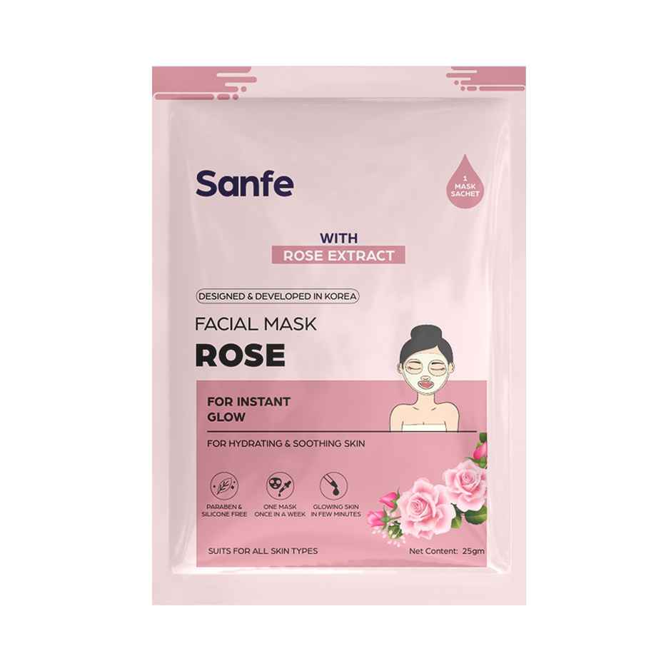 Sanfe Instant Glow Rose Facial Mask 100% Fruit Extracts, Korean Mask